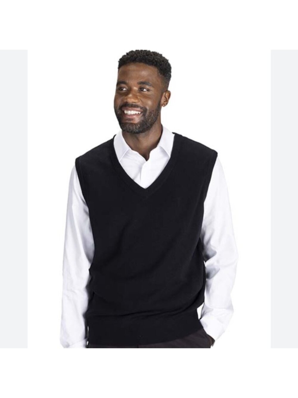 Edward's Sweater Vest Men's Large Black V Neck Polyester Classic Preppy Workwear